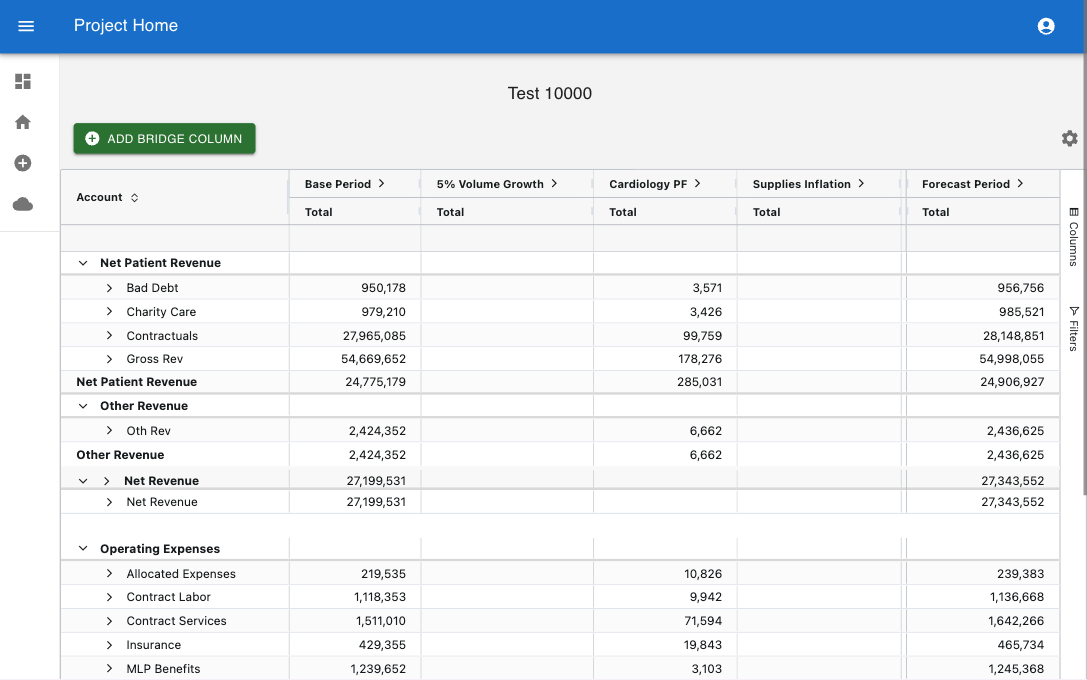 BridgeFirst application dashboard showing financial planning interface